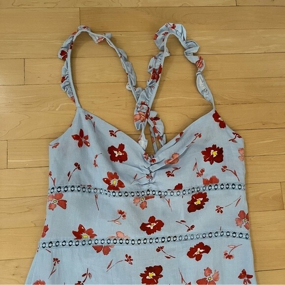 Zara Linen Blend Ruffled Straps Floral Midi Dress L NWT - Picture 11 of 16